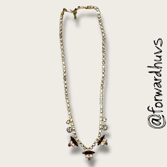 Vintage Rhinestone Statement Necklace – Foldover Clasp – Mid-Century Glam - Picture 4 of 7